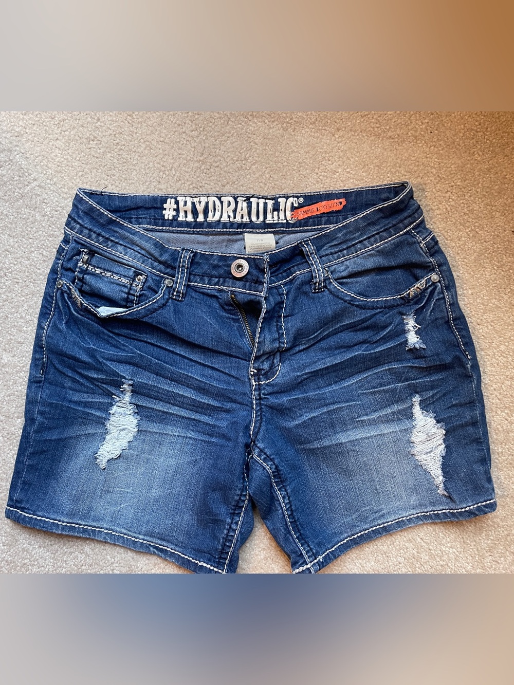 Hydraulic Women's Distressed Blue Denim Jean Shorts
